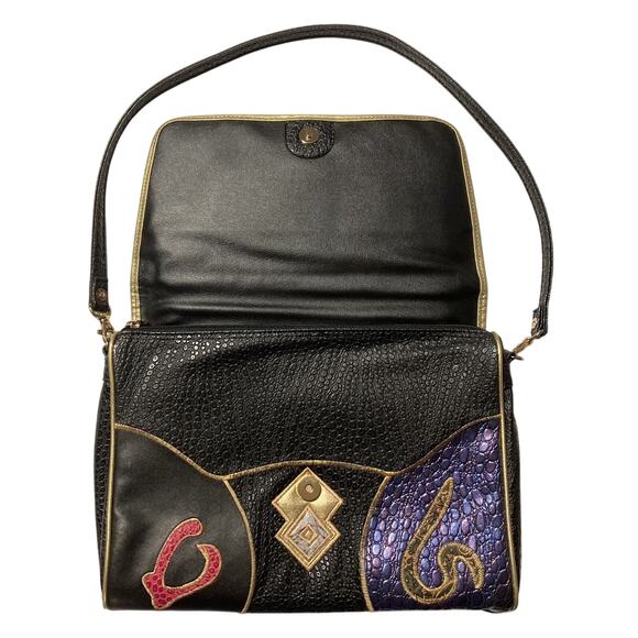 Vtg Womens Alentino Faux Leather Bag Purse Multicolor Patchwork Removable Strap - Picture 3 of 10